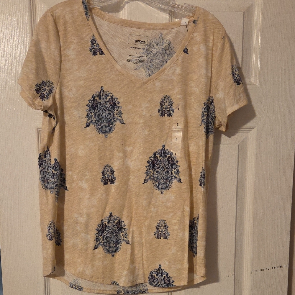 Sonoma Beige and Blue Short Sleeve Tee
